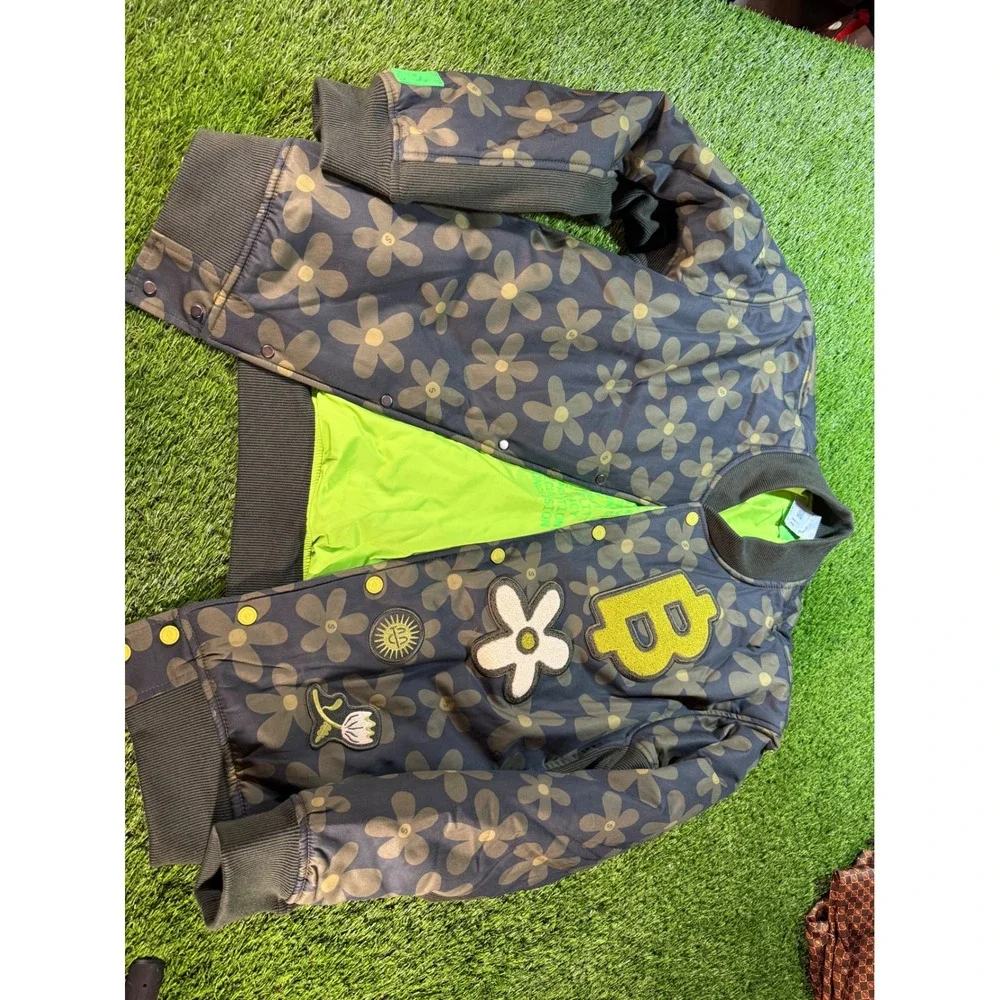 CashApp Bomber Jacket Floral‎ Print Neon Green Lining Patches Graphic xxl